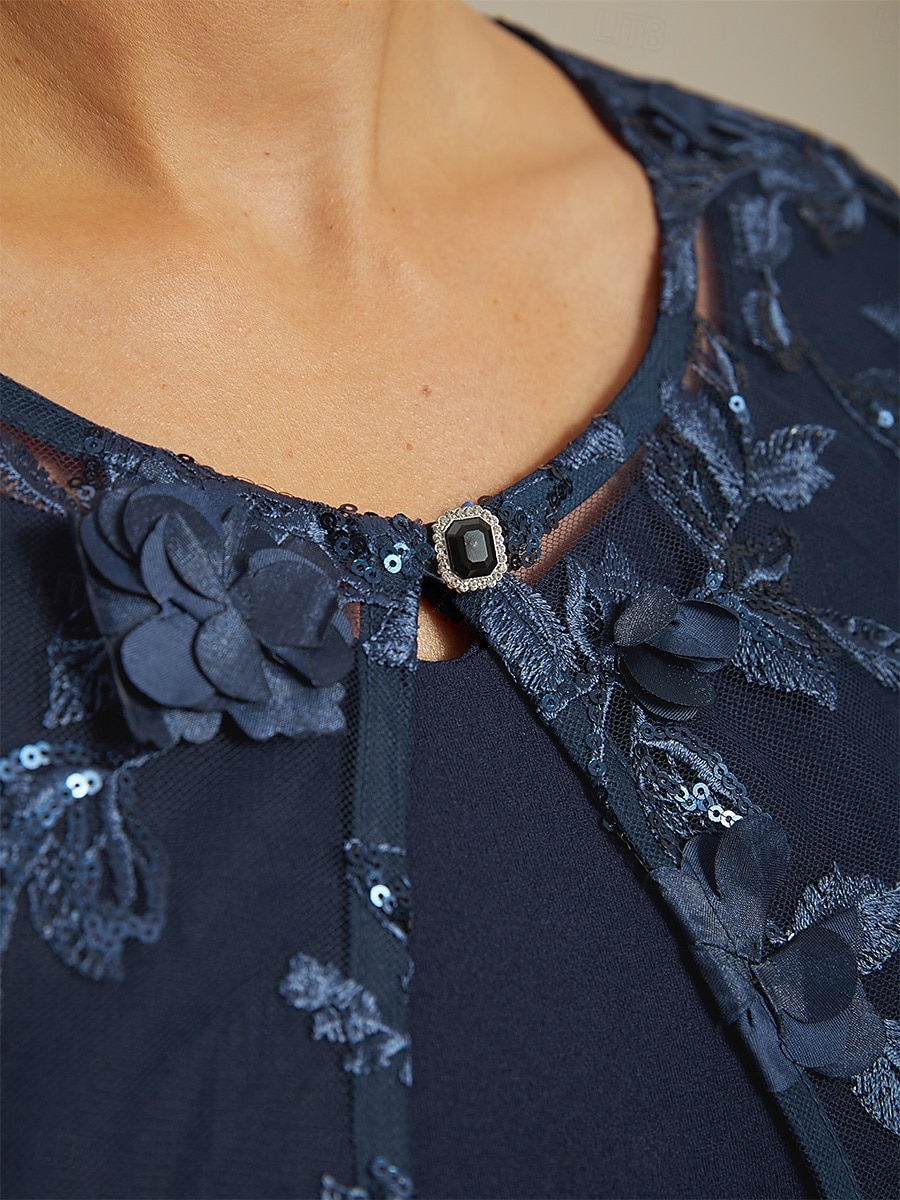 Mulheres Blazer Blusão Leve Renda Bordado Paetês Renda Ilusão Elegante Floral Formal Aniversário Festa Convidado do casamento Abertura Frontal Curto Crewneck Normal Manga 3/4 agasalhos Azul Marinha de 2026 por $62.99 –P3