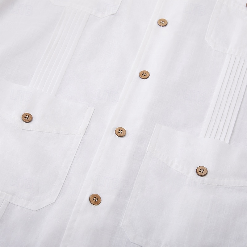 Per uomo Camicia Camicia di lino Camicia Guayabera Camicia Estiva Camicia da Spiaggia Camicia con Bottoni Semplice Vacanza Casuale Bianco Manica Lunga Colletto Estate Primavera & Estate Abbigliamento del 2025 a $25.99 –P5
