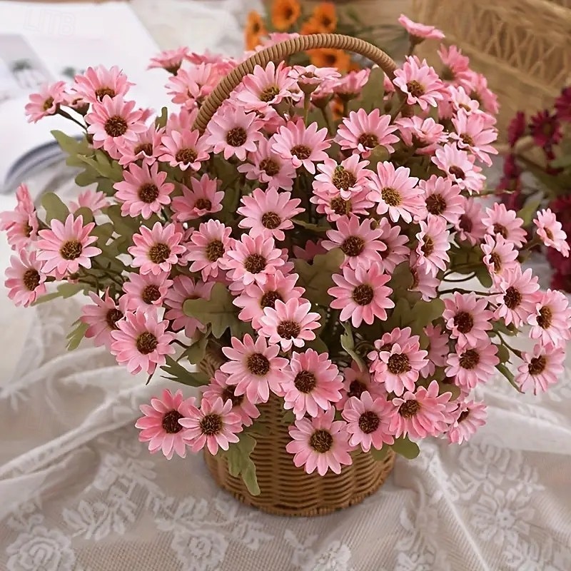 5 maços de flores artificiais de outono, crisântemos do pôr do sol, flores artificiais de outono para áreas externas com margaridas e eucalipto, plantas de floração plena, resistentes a raios UV, à de 2025 por $20.99 –P11