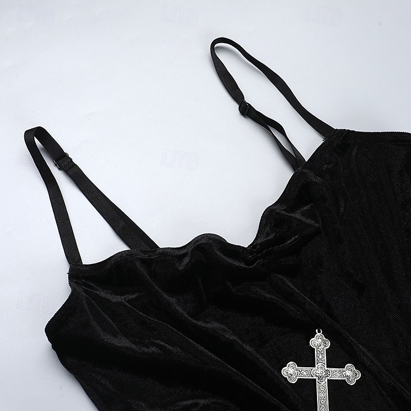 Gótico Maxi Vestidos Sin Mangas Bruja Vampiros Acordonado Terciopelo correa de espagueti Cruz Disfraz Mujer Fantasía Víspera de Todos los Santos Carnaval Rendimiento Fiesta Adultos Vestido 2026 - $35.99 –P6