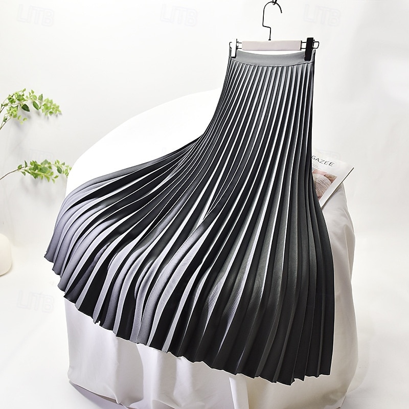 Pentru femei Fustă Leagăn Modă Casual Maxi Talie Medie Fuste Simplu Plisată Micro-elastic Vacanță Stradă Negru Alb Bleumarin Gri Închis Vară Șifon Poliester 2025 - $27.99 –P6
