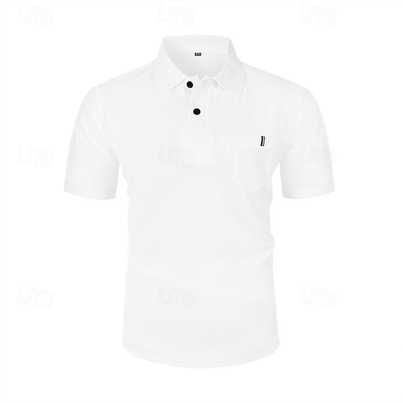 Multi-pakketten 3 stuks Voor heren Revers Korte Mouw Wit+Zwart+Blauw Ice Silk seersucker polo Polo's met knopen Golfshirt Jacquard Effen Vakantie Alledaagse kleding Polyester Zomer 2026 - $48.99 –P11