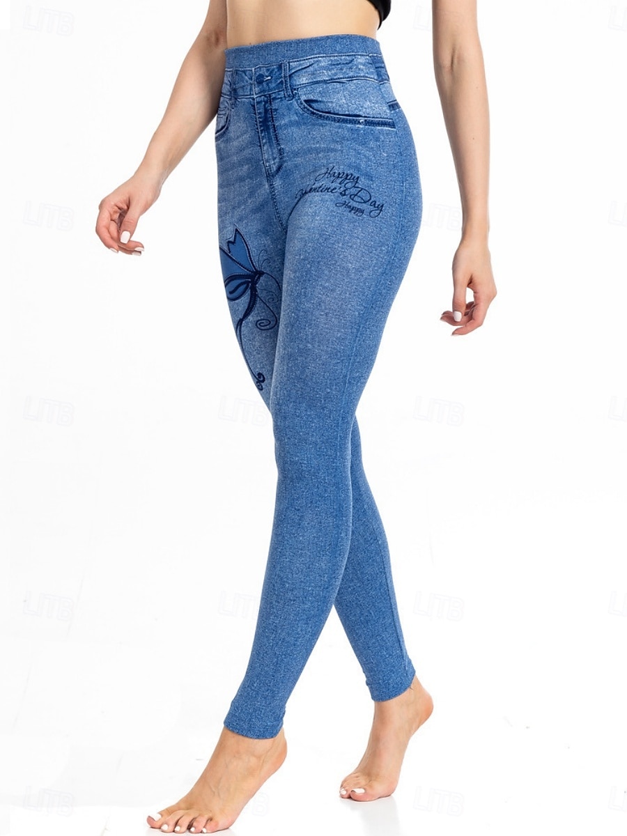 Dames Leggings Verontruste spijkerbroek Vakantie Vintage Casual Volledige lengte Hoge taille Bloemig Vlinder Elastische tailleband Opdrukken Zacht Comfortabel Rekbaar Buiten Straat blauw Luchtblauw 2026 - $24.99 –P3