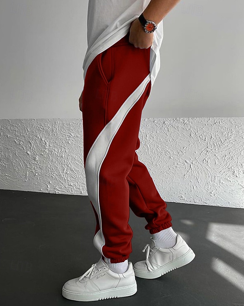 Pánské Tepláky Běžec Kalhoty Šňůrky Kapsy Elastický pas Barevné bloky Pohodlné Outdoorové sporty Denní Módní Na běžné nošení Černočervená Bílá  / modrá Lehce elastické 2025 - $29.99 –P11