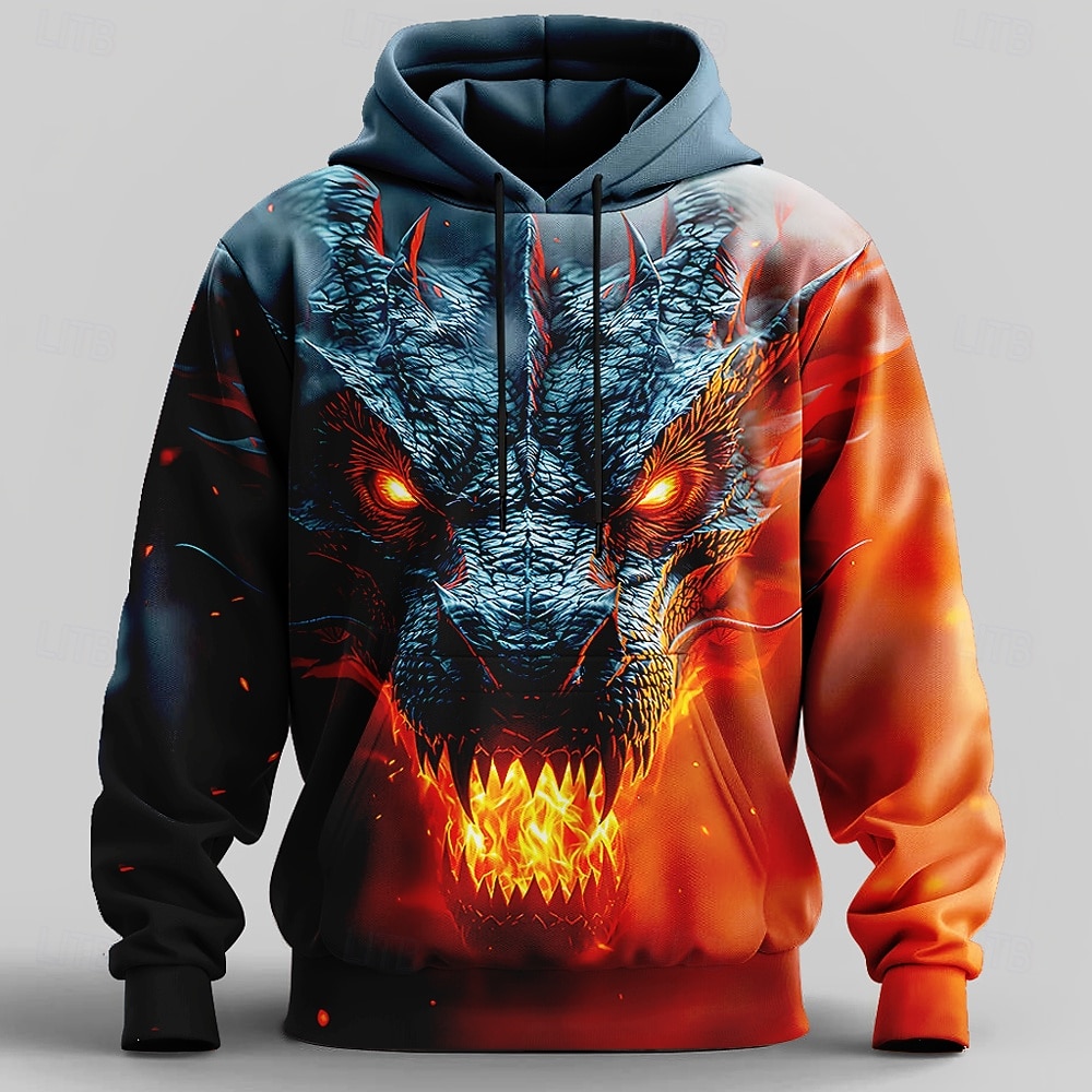 Męskie Smok 3D Bluza z Kapturem Bluzy Nowoczesne Impreza Długi rękaw Półgolf Kij Streetwear Niebieski Fioletowy Pomarańczowy Zielony Ściągana na sznurek Jesień Zima Projektant S M L XL XXL XXXL 2026 - $28.99 –P1