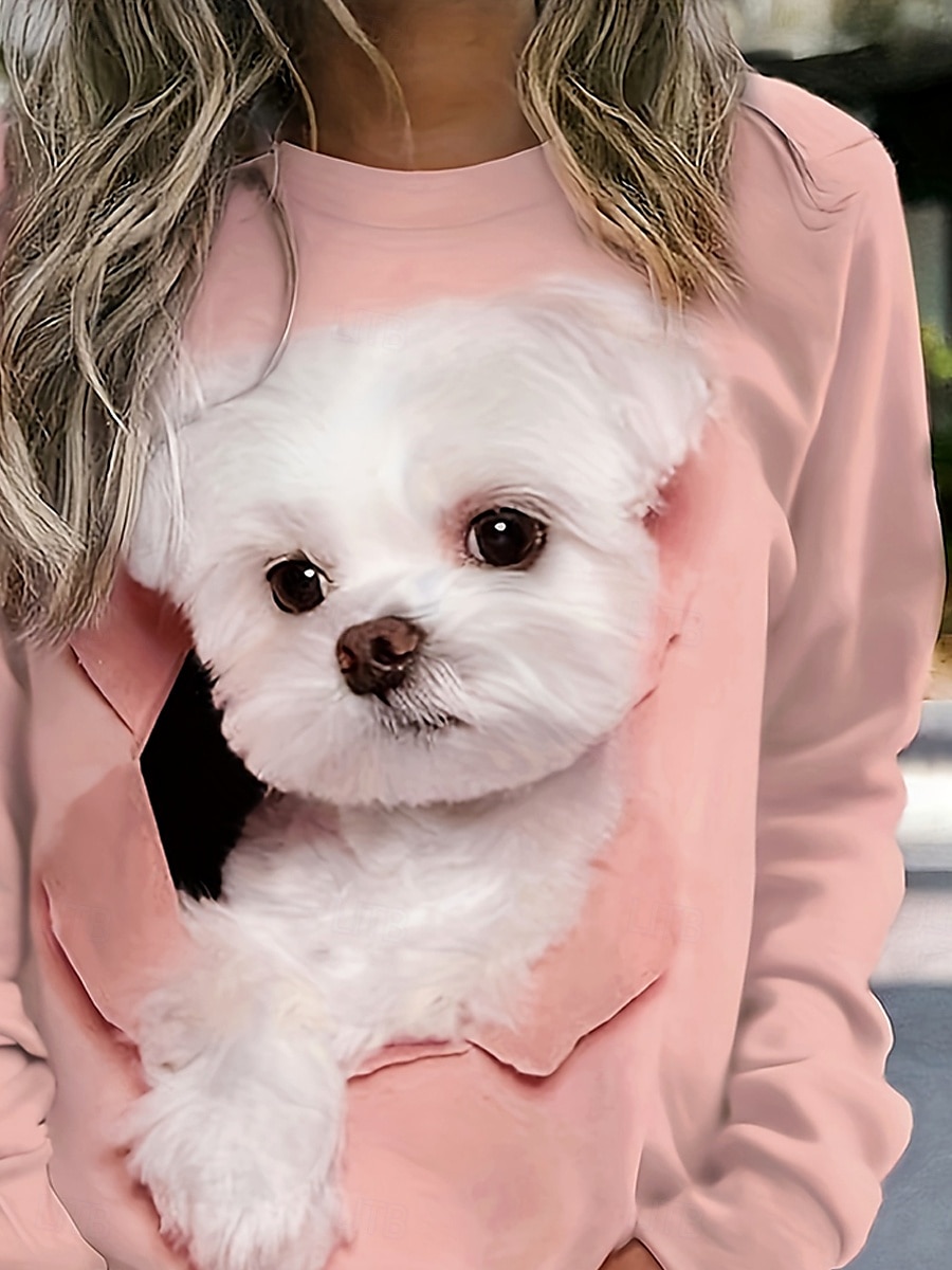 Dame Genser med genser Lapper Trykt mønster Grafisk Dyr Hund Varm Aktiv Årgang Langermet Crew-hals Vanlige topper Avslappet Gate Hverdag Lys Rosa Vår Høst Vinter 2026 - $28.99 –P4