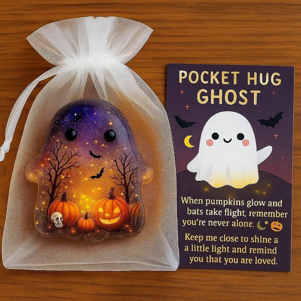 Halloween kapesní objetí duch s povzbudivou kartičkou roztomilý mini přívěsek inspirativní dárek pro přátele ručně vyřezávaná drahokamová socha ducha pro dekoraci domácího stolu 2025 - $19.99 –P10