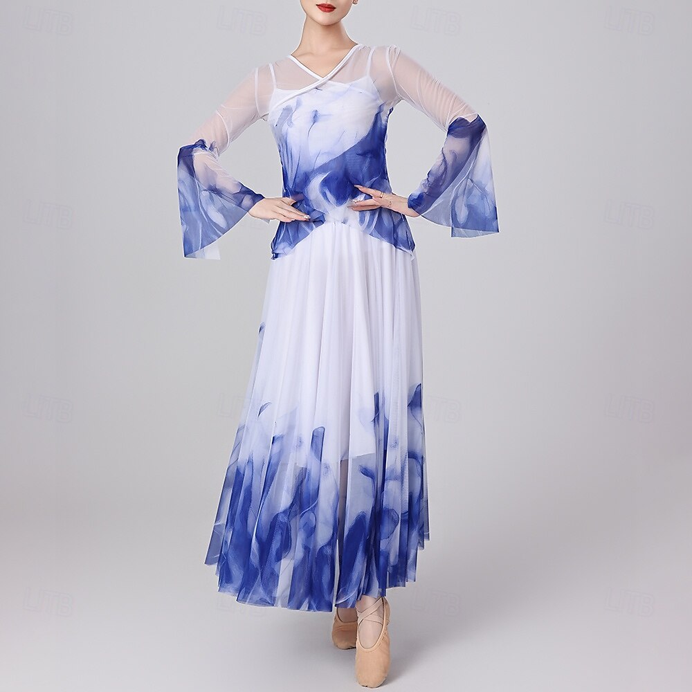 Abbigliamento sportivo Gonne Stampa Giunzione Tulle Per donna Performance Allenamento Manica Lunga Alto Poliestere del 2026 a $80.99 –P4