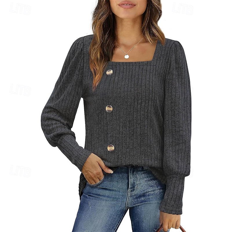Femmes Chemisier texturé T-shirt Uni Mode Moderne manche longue Col carré Hauts Réguliers Quotidien Sortir Boutons Bordeaux Noir Rouge Marron clair Bleu Printemps Automne de 2025 ? $21.99 –P9