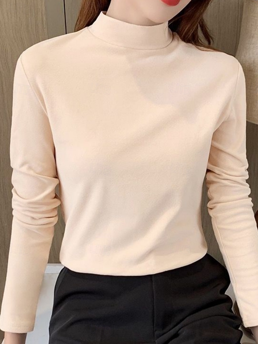 Damskie Bluzka Kwiaty Elegancki Podstawowy Codzienny Długi rękaw Wysoki Zwykłe topy Codzienny Czarny Biały Żółty Rumiany róż Brązowy Jesień Zima 2025 - $15.99 –P2