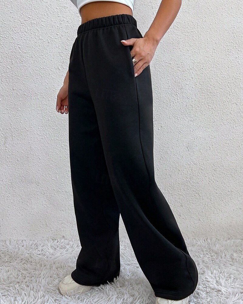 2025年 女性用 ワイドレッグ スラックス ストリートファッション カジュアル 全長 ナチュラルウエスト 平織り ポケット 弾性ウエスト 快適 バケーション 日常 お出かけ グレー ブラック 冬 レギュラー  コレクション – $20.99 –P5