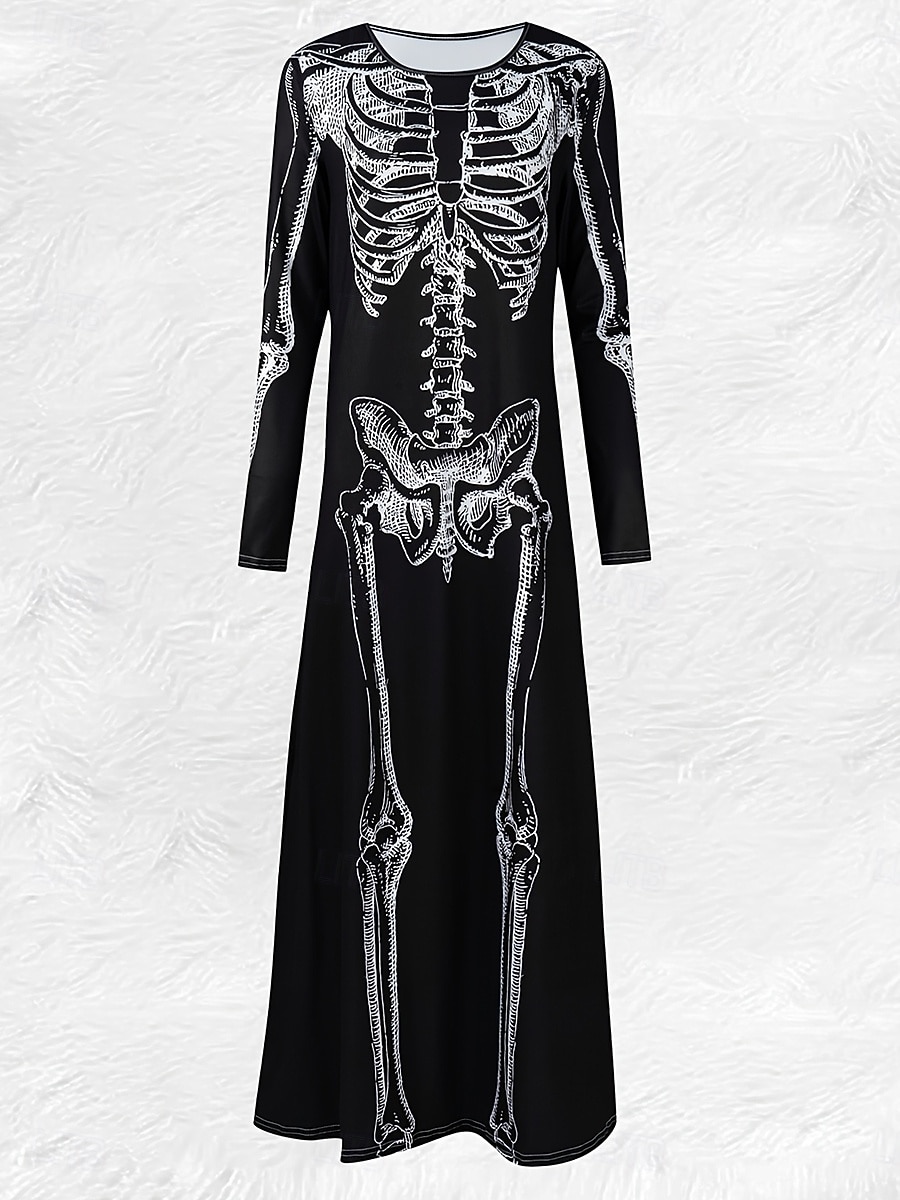 Halloween dámské šaty maxi s potiskem lebek shift šaty A-line šaty ležérní denní regular fit grafika býk dlouhý rukáv kulatý výstřih černá fialová podzim zima 2025 - $34.99 –P2