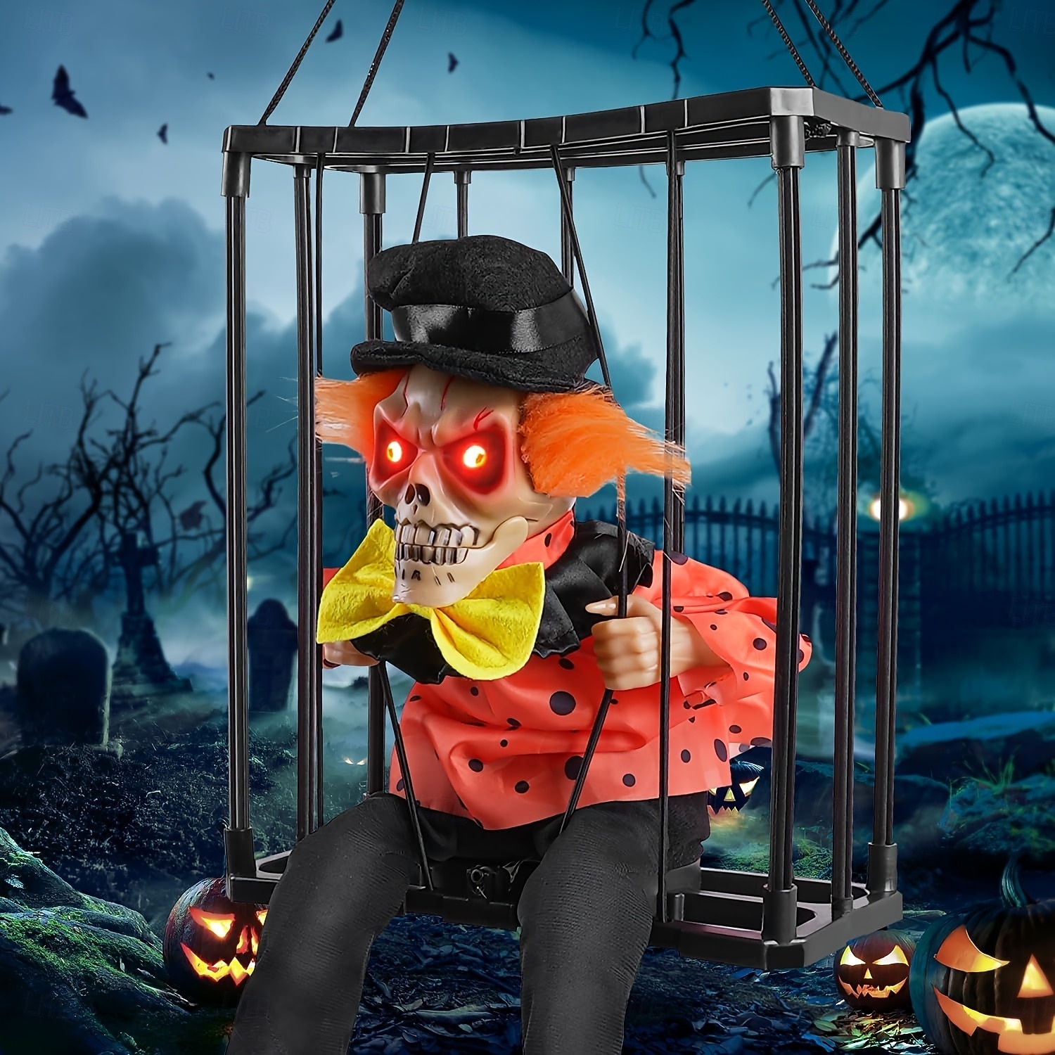 Decorazione animata di Halloween, 1 pezzo di clown urlante attivato dal sensore di movimento in gabbia con occhi luminosi, spettrale oggetto di scena fantasma prigioniero per decorazioni da del 2025 a $24.99 –P1