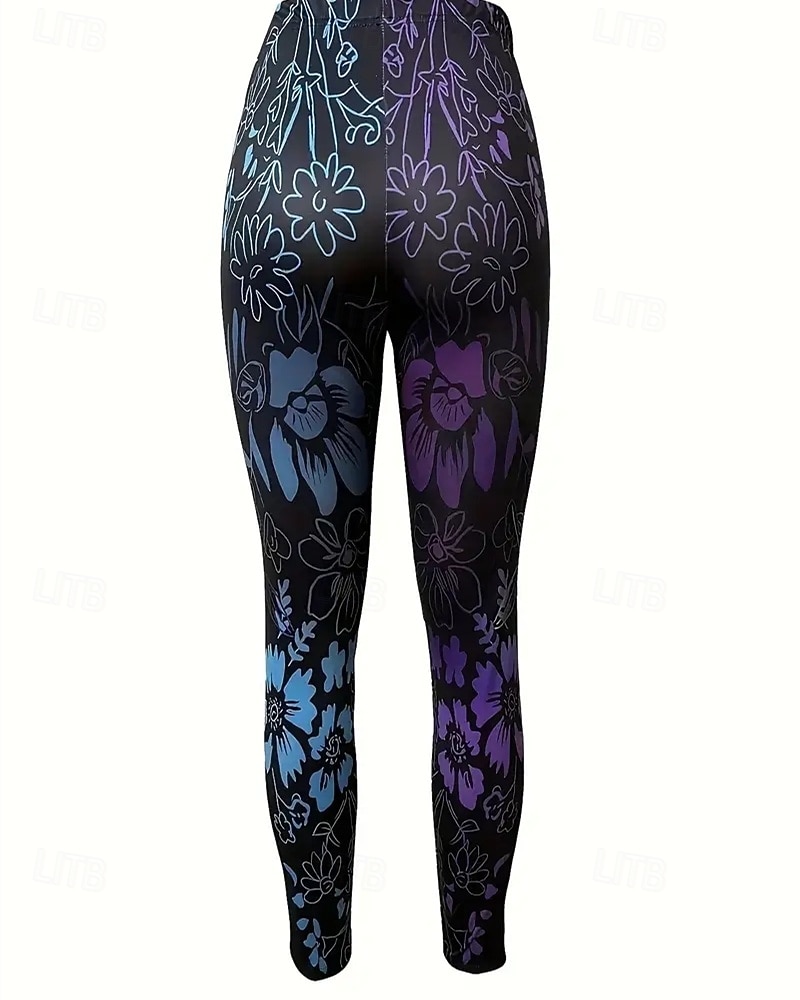 Dam Byxor Damasker Mysiga leggings Streetwear Ledigt Fullängd Hög midja Blommig Elastisk midja Mönster Mateial som andas Bekväm Elastisk Semester Gata Dagliga kläder Blå Vår Höst Normal 2025 - $17.99 –P3