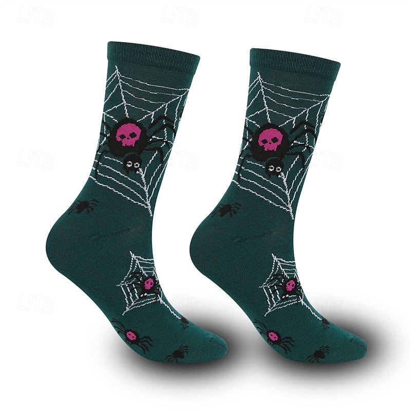 Κάλτσες με τυπωμένα σχέδια για το Halloween με σχέδιο νεκροκεφαλής και κολοκύθας, unisex casual κάλτσες μέχρι τη μέση της γάμπας που απομακρύνουν την υγρασία για το φθινόπωρο και τον χειμώνα 2025 - $7.99 –P2