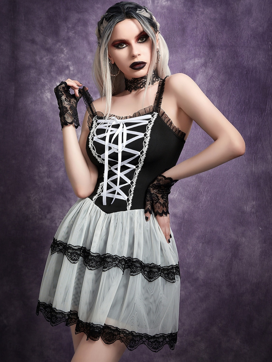 Goottityyli Mini Mekot Ghost Bride Pitsi Korsetti Naamiaispuku Naisten Fantasia Halloween Karnevaali Suoritus Juhla Aikuiset Leninki 2025 - $29.99 –P2