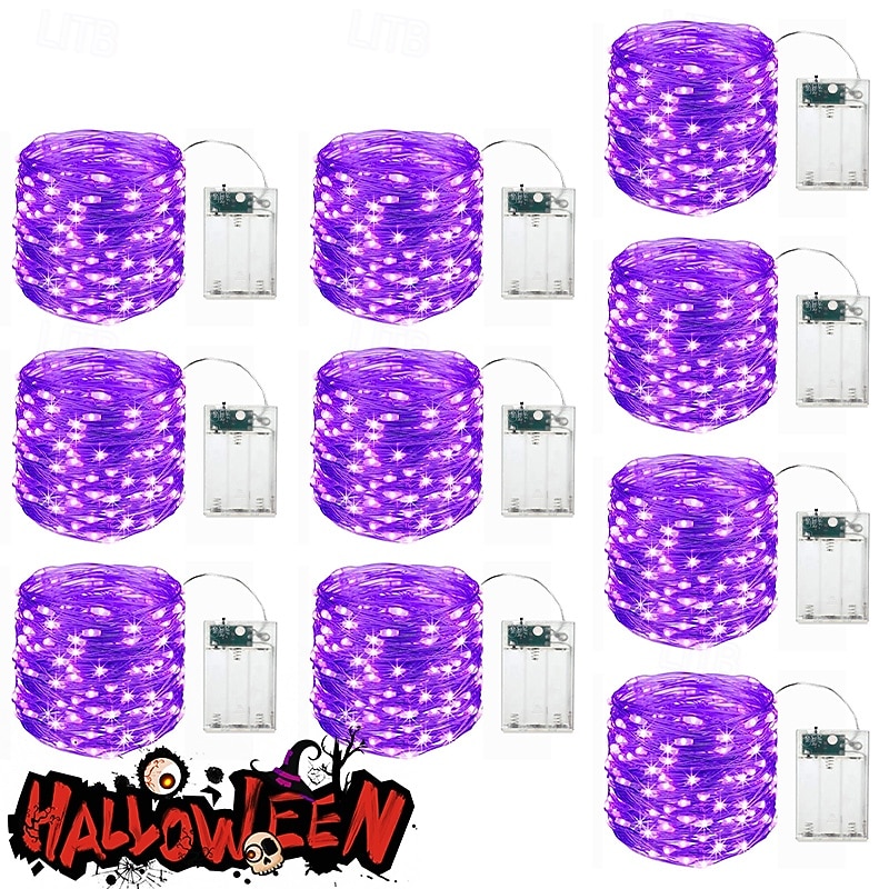 10 pezzi 5m/16,4ft 50 perline a led luci a stringa per Halloween Natale matrimonio San Valentino festa atmosfera interna ed esterna decorazione stringa di luci scatola batteria AAA funzione timer del 2025 a $23.99 –P21