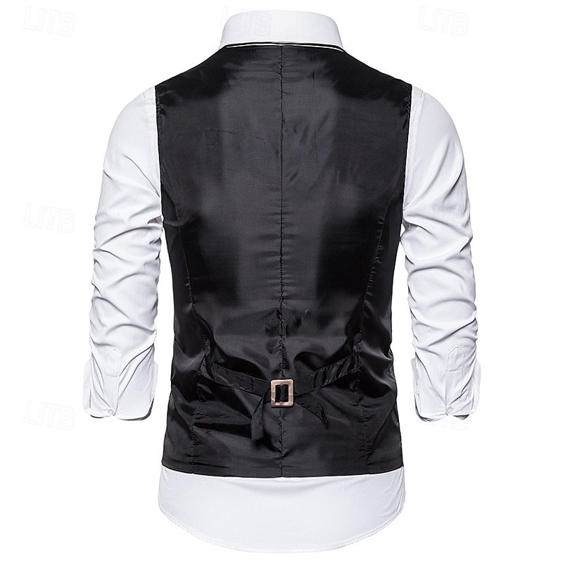 Hombre Chaleco Formal Rendimiento Boda Primavera Otoño Ajustable Cachemir Botonadura Simple Escote en Pico Negro Azul Piscina Chaleco 2025 - $29.99 –P6