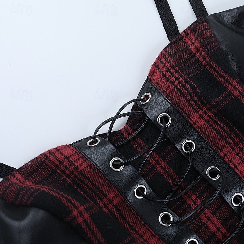 Punk a gotika Mini Asymetrické Šaty Bez rukávů Gotická dívka Popruh na špagety Korzet Pléd Rozevláté Maškarní kostým Unisex předvečer Všech svatých Karneval Párty Ležérní Noc a speciální příležitost 2025 - $39.99 –P7