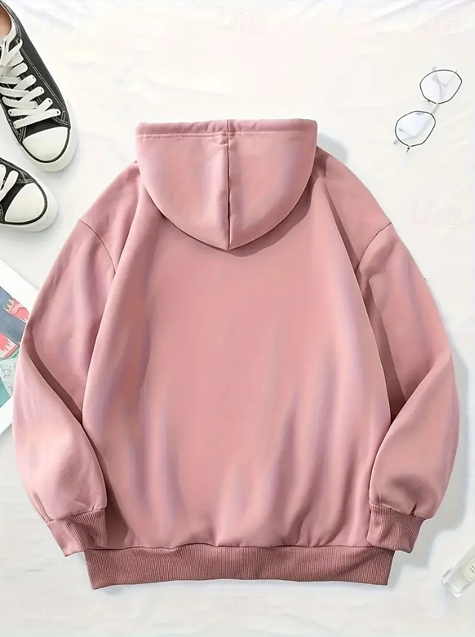 Dam Pullover Hoodie Sweatshirt Ficka Mönster Djur Bokstav Ledigt Comfrt Långärmad Huva Vanliga toppar Ledigt Gata Vardag Svart Rodnande Rosa Rubinrött Grön Ljusgrå Höst Vinter 2026 - $32.99 –P11