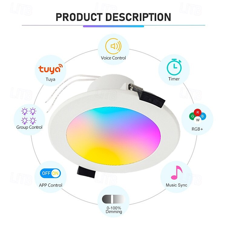 LED-taklampor infälld belysning wifi bluetooth, infälld taklampa, burklampor, rgb färgskiftande, dimbar, för sovrum, vardagsrum, köksbelysning i taket 2025 - $18.99 –P2