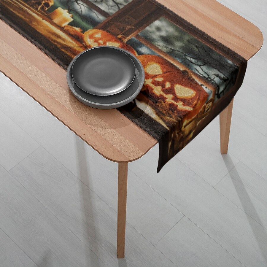 runner da tavolo con zucca di Halloween - tovaglia rettangolare stampata digitalmente 33x180cm per banchetti al ristorante &decorazioni per feste del 2025 a $9.49 –P4