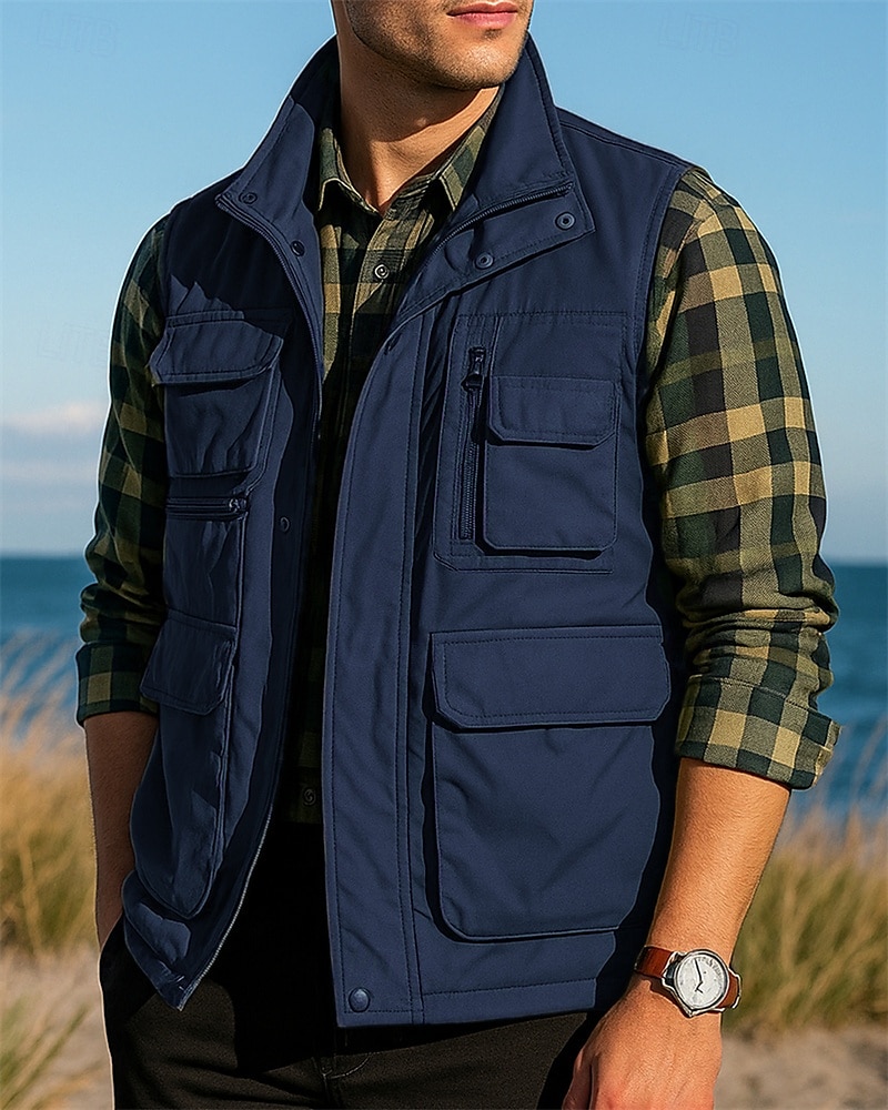 Herren Anglerweste Wanderweste Ärmellos Weste Außen Leicht Atmungsaktiv Reißverschluss Mehrere Taschen Nylon Schwarz Armeegrün Marinenblau Jagd Angeln Klettern 2025 - $28.99 –P6