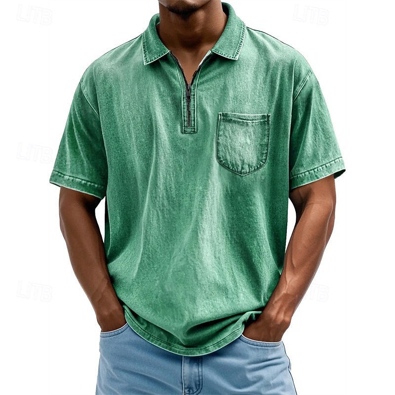 Per uomo Polo Polo con zip a un quarto Abbigliamento quotidiano Data Zip a un quarto Manica Corta Moda Essenziale Semplice Cerniera Tasca Estate Vestibilità regolare Nero Rosa Blu reale Blu Viola del 2025 a $22.99 –P6