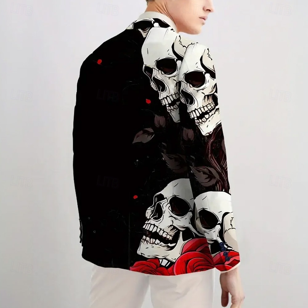 Abrigo blazer masculino para fiestas casual festival contemporáneo diario todas las estaciones 100% poliéster calaveras geniales rosa 3D Print botones térmico cálido cómodo blazer de un solo botón 2026 - $85.99 –P2