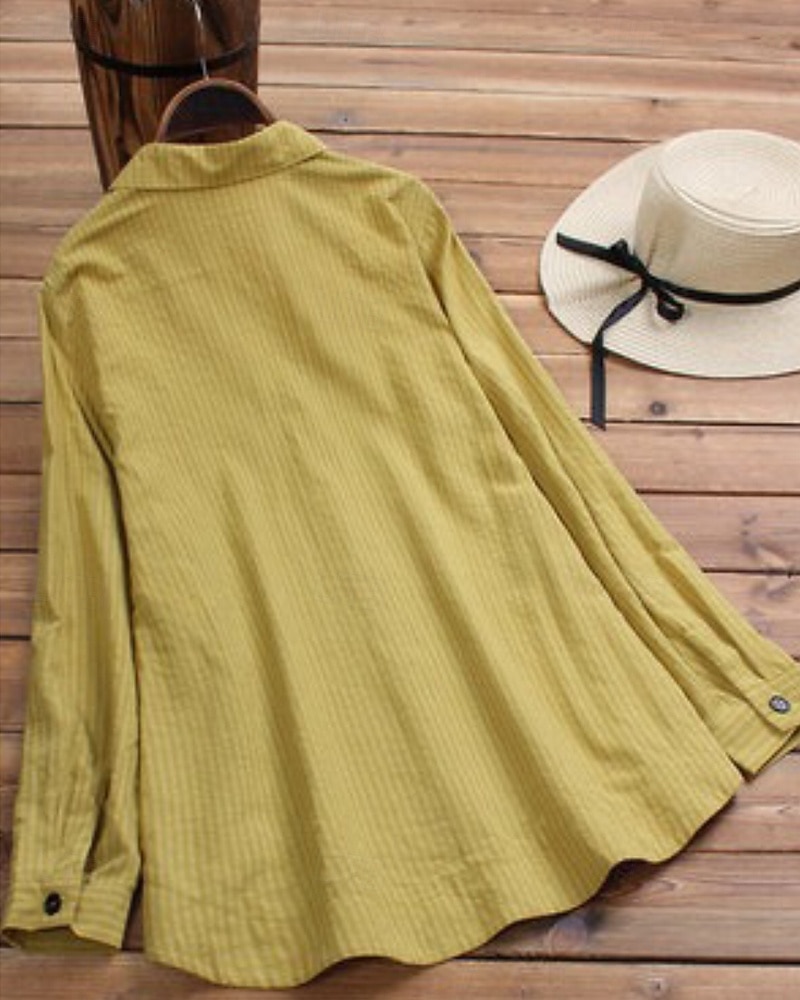 Femmes Chemise Chemisier Rayé Moderne Occasionnel manche longue Col de chemise Hauts Réguliers Quotidien Fête Sortir Boutons Jaune Vert Automne de 2025 ? $25.99 –P4