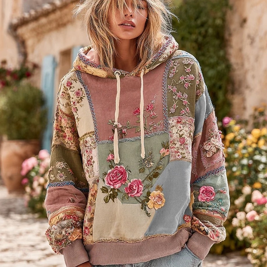 Kvinners 3D Print Hettegenser Pullover Sweatshirt Oversized Langermet Casual Grafikk Blomster Varm Aktiv Hette Vanlige Topper Gate Dagligbrus Lappeteppe Rosa Mørk Rosa Blå Lilla Grønn Vår Høst Vinter 2025 - $24.99 –P5