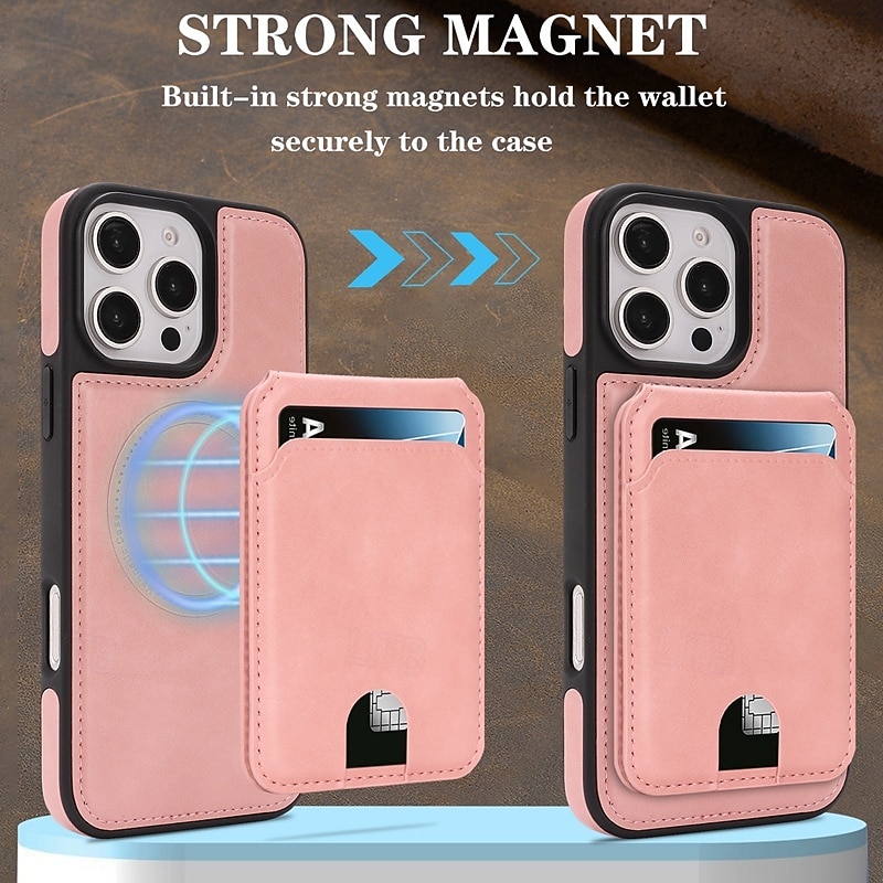 телефон Кейс для Назначение iPhone 17 Pro Max 17 Air i16 15 14 Pro Max Plus 16e 13 Pro Max Кейс на заднюю панель Магнитный Откидная подножка Разъем для карты Ретро ТПУ Кожа PU 2026 - $18.99 –P3