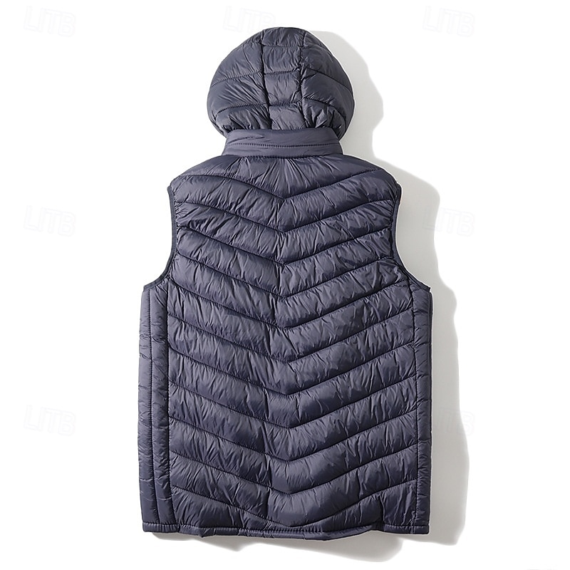 Pánské Puffer Vesta Kamizelka Vesta Dovolená Denní Rande Módní Na běžné nošení Podzim zima Kapsy Polyester Zahřívací Pohodlné Pevná barva Zip Kapuce Běžný Černá Námořnická modř Vesta 2025 - $24.99 –P4