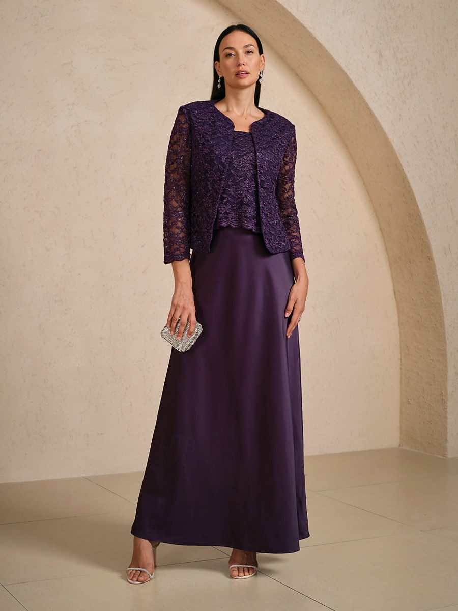 Mujer Elegante Fiesta Boda Formal Floral Cuello Barco Ajuste regular Ropa de calle Color Berenjena Otoño Invierno 2026 - $79.99 –P3