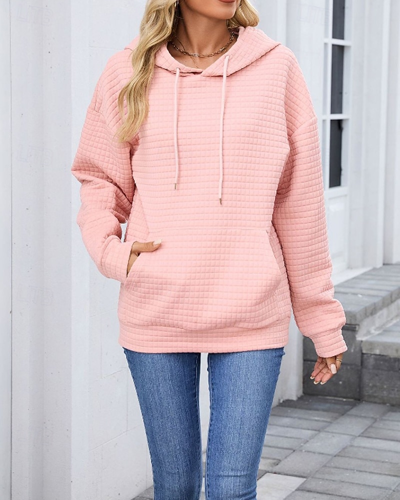 Damen Textur Bluse Kapuzenpullover Tasche Einfach Streetwear Lässig Langarm Mit Kapuze Normale Oberteile Straße Ferien Ausgehen Schwarz Rosa Braun Khaki Grau Herbst 2026 - $25.99 –P3