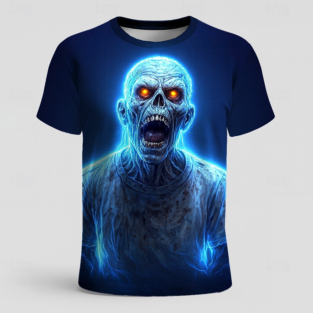 Maglietta Uomo Halloween Con Stampa 3D, Maniche Corte, Colore Blu - 4