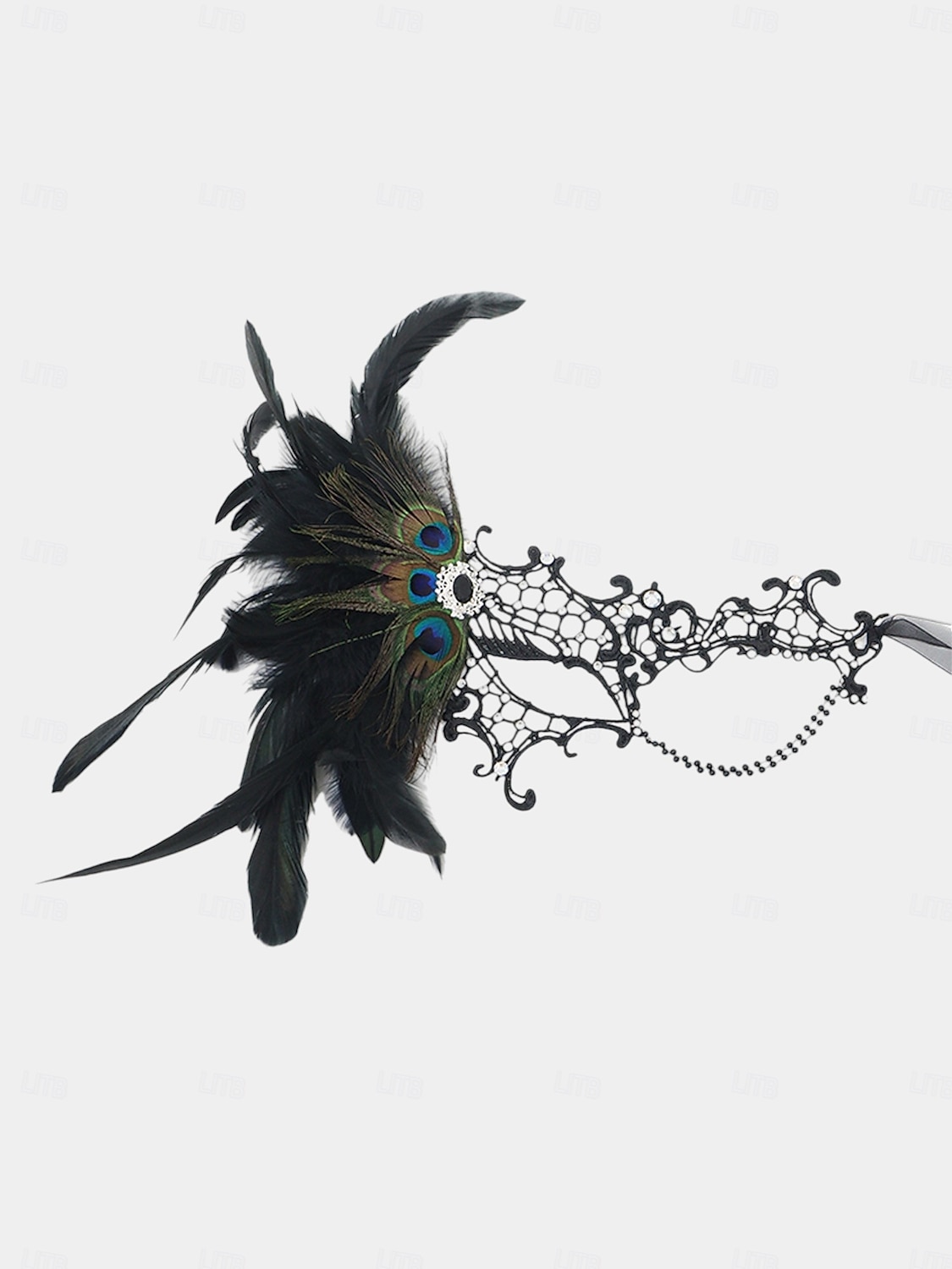 Γυναικεία μάσκα μεταμφίεσης από πράσινη δαντέλα με φτερά, λεπτομέρειες παγωνιού και στρας, vintage γοτθικό αξεσουάρ για πάρτι αποκριών 2026 - $11.99 –P8