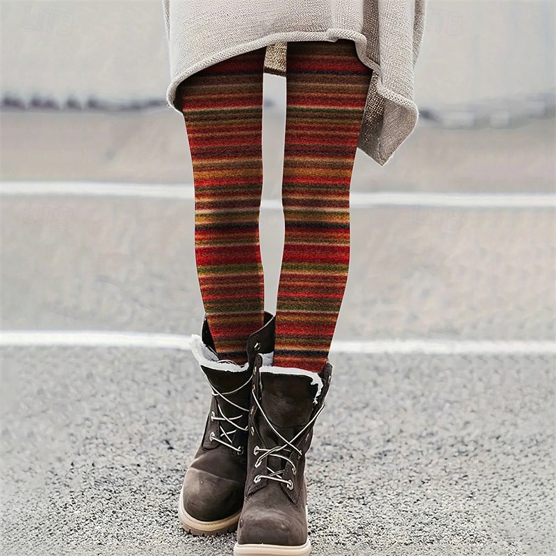 Damen Hosen Hose Leggings Gemütliche Leggings Streetwear Lässig Volle Länge Hohe Taille Gestreift Elastischer Bund Druck Atmungsaktivität Bequem Dehnbar Urlaub Straße Alltagskleidung Rote Sommer 2026 - $19.99 –P1