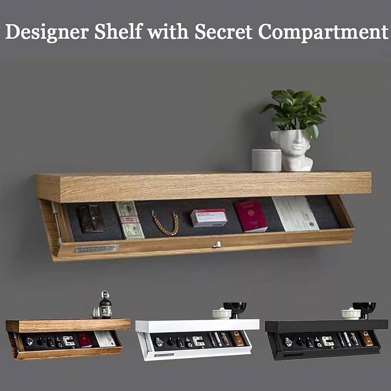 Étagères design avec compartiments, étagères flottantes cachées, solutions de rangement à compartiments dissimulés améliorées, panneau mural pour salon bureau, décoration d'étagère en bois de 2026 ? $92.99 –P10