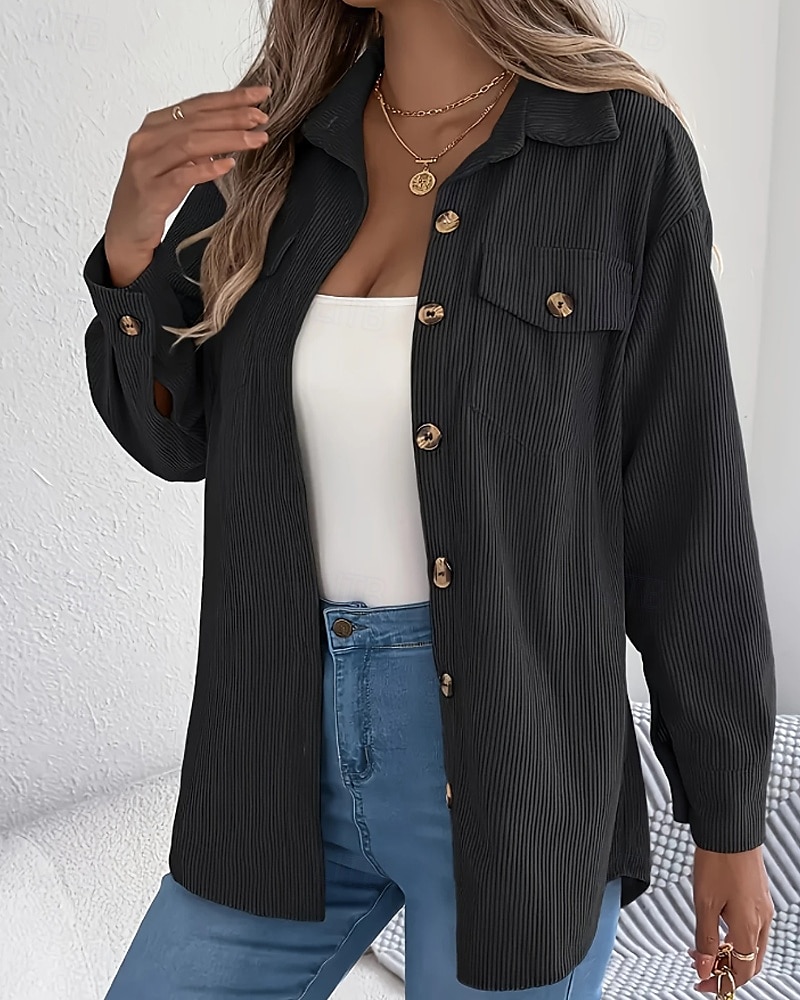 Per donna Camicia Blusa con texture Blusa Semplice Moderno Casual Manica Lunga Colletto a Camicia Top Regolari Quotidiano Uscire Tasca Bottoni Nero Vino Cachi Autunno del 2025 a $26.99 –P7