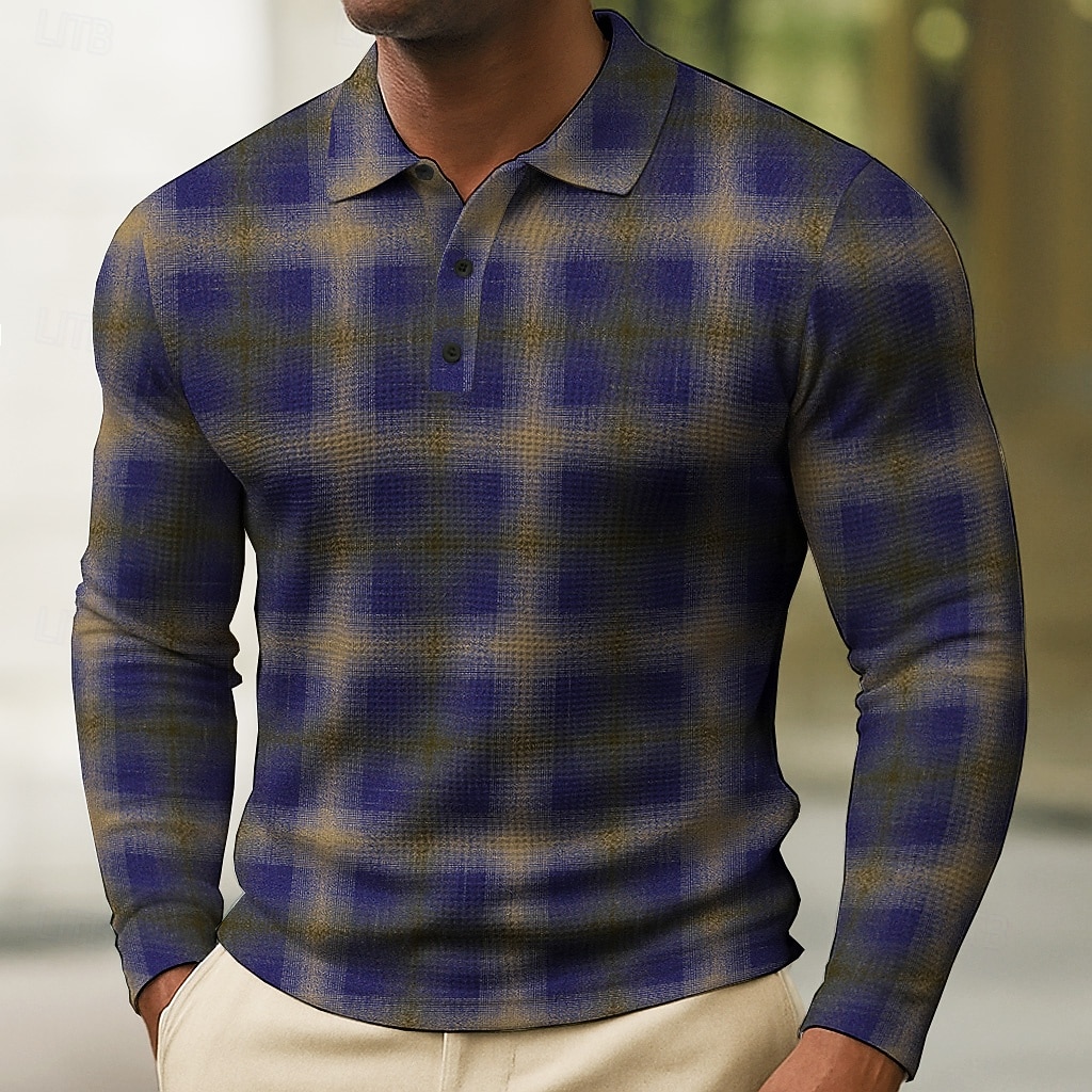 Per uomo Geometrico Magliette Polo a Nido d'Ape Manica Lunga Magliette polo Camicie con Colletto Business Casual Affari Abbigliamento da lavoro Abbigliamento quotidiano Bottoni Primavera Autunno del 2026 a $25.99 –P1