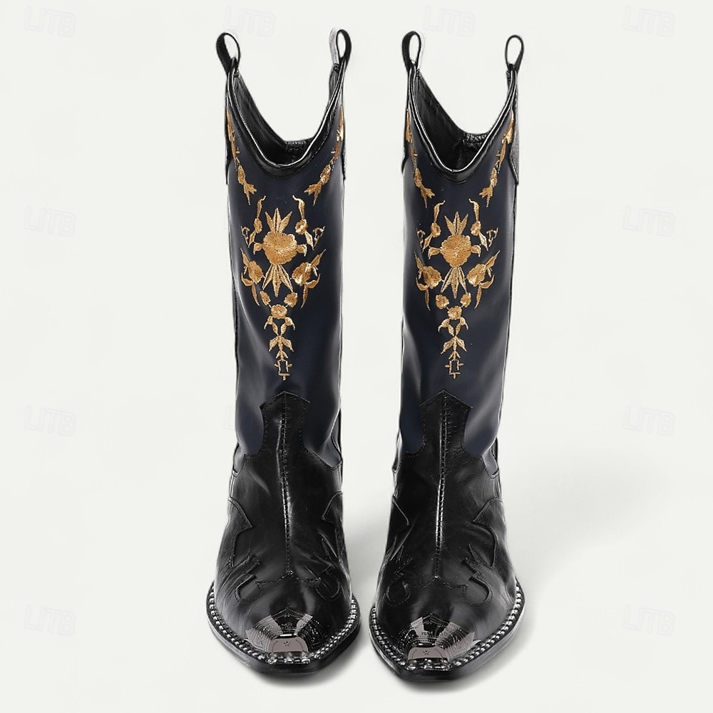 Men's Navy and Black Cowboy Boots with Gold Embroidery – Elegant Western Boots for Stage Performances, Country Celebrations and Themed Parties 2026 - $199.99 –P4