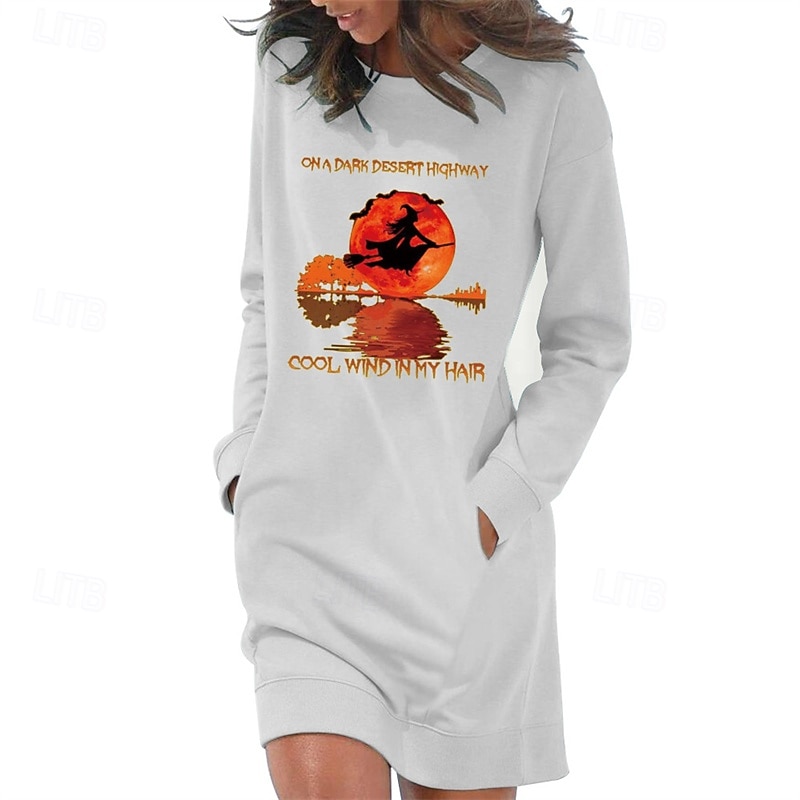 Damen Minikleid Sweatshirt-Kleid Freizeitkleid Mode Modern Halloween Täglich Wochenende Normale Passform Grafik Langarm Rundhalsausschnitt Schwarz Weiß Rote Khaki Frühling Herbst 2025 - $21.99 –P3