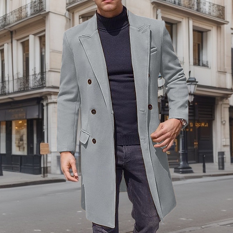 Herren Mantel Trenchcoat Langer Trenchcoat Urlaub Täglich Herbst Winter Polyester Winddicht Warm Oberbekleidung Bekleidung Mode Klassisch Einfach Tasche Revers Doppelreihig 2025 - $44.99 –P1