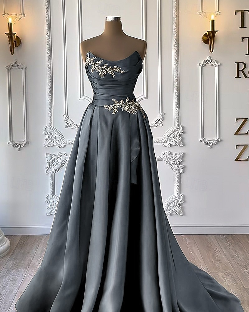 Corte A Cola de Corte Trajes de gala Vestidos de noche Corte Cenicienta Vestimenta formal Elegante Reluciente Estilo de Celebridad Sin Mangas Sin Tirantes Fiesta de jardin Boda Satén con Fruncido 2026 - $208.99 –P5