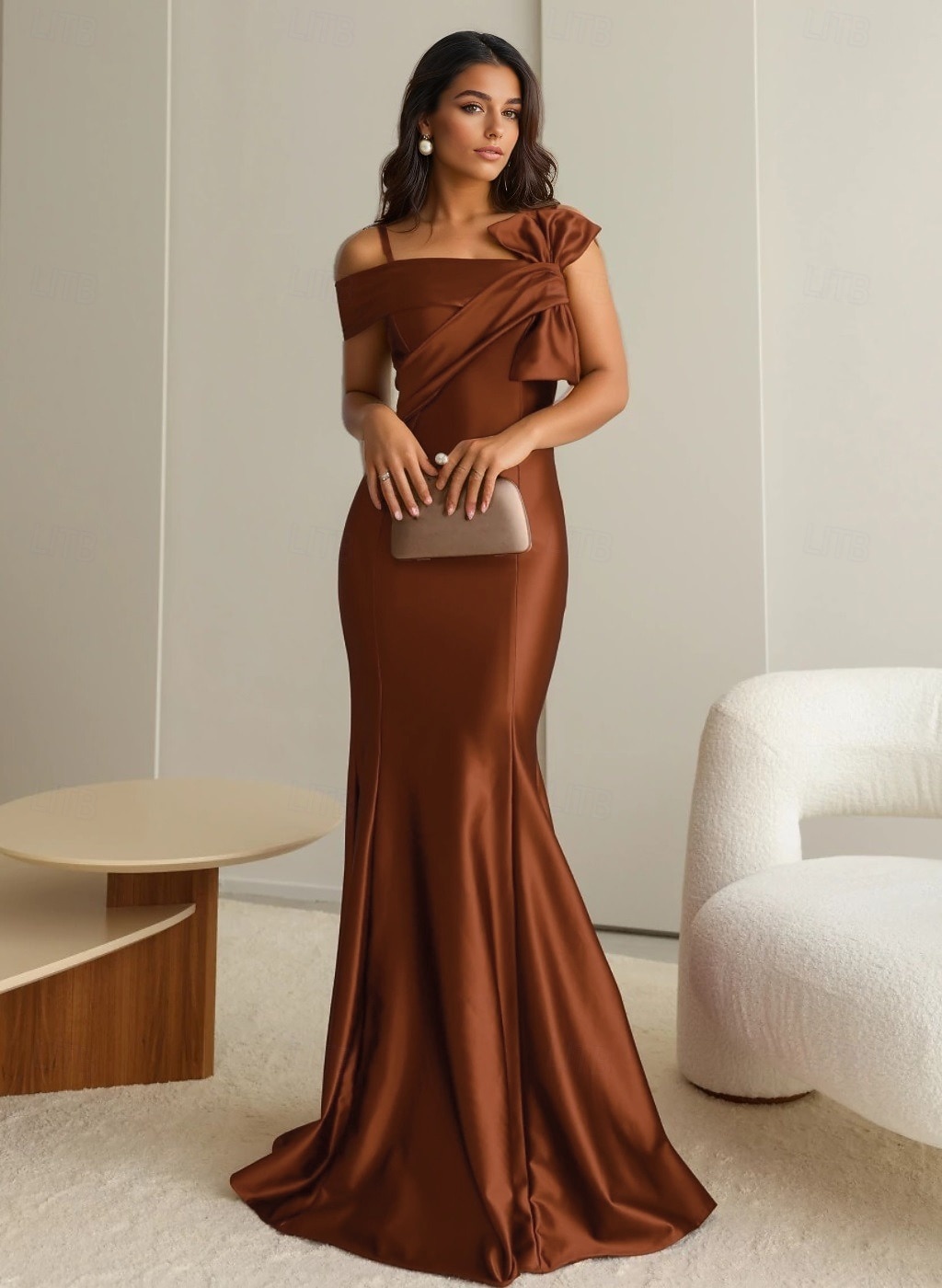Rochie de seară tip sirenă  trompetă Rochie elegantă Invitată la nuntă Lungime până la podea Fără mâneci Un umăr Catifea elastică cu fundițe 2025 - $139.99 –P2