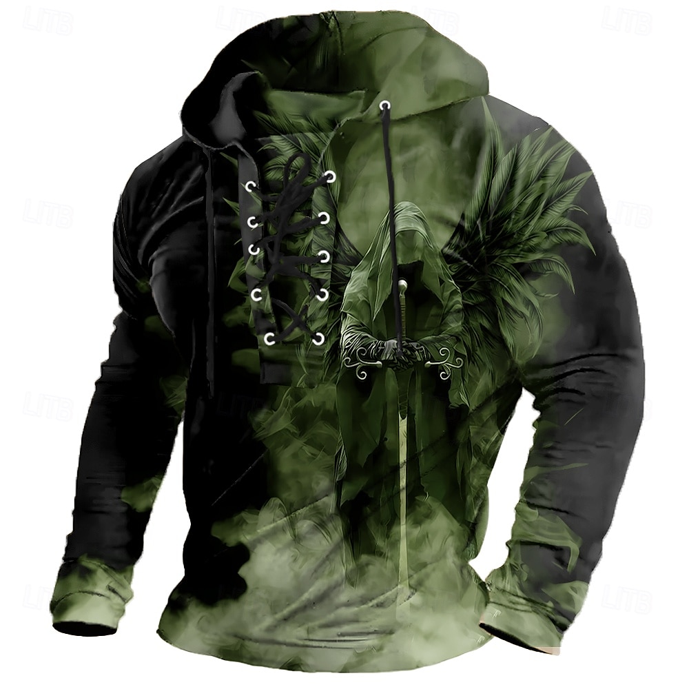 Halloween Pánské Chmurný sekáč 3D tisk Žací stroj Mikina Punk Přehnaný Dlouhý rukáv Tričkový Klub Streetwear Jezerní modrá Černá Šňůrky Podzim Zima Návrhář 2025 - $32.99 –P4