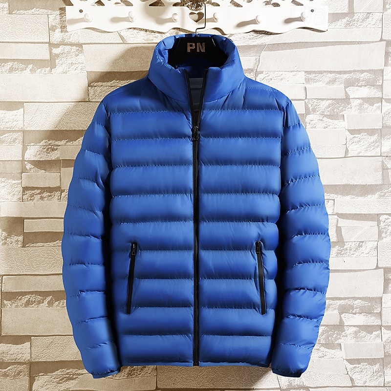 Bărbați Palton de iarnă Geacă puffer Jachetă căptușită Buzunar Poliester Vacanță Purtare Zilnică Dată Regulat Modă Casual Comfortabil Termic cald Toamnă Iarnă Culoare solidă / simplă Negru Albastru 2026 - $25.99 –P4