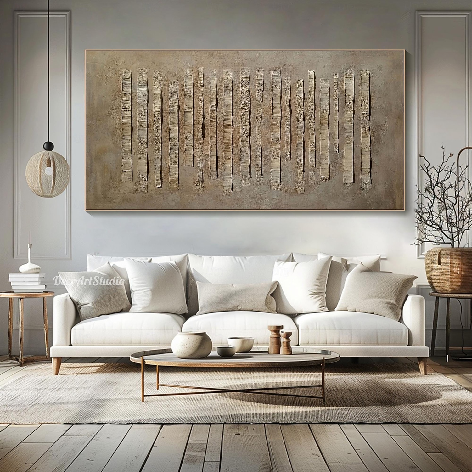Stort 3D-teksturert abstrakt maleri moderne minimalistisk kunstverk nøytral jordfarget lerretskunst organisk geometrisk veggkunst stuedekor 2026 - $63.99 –P3