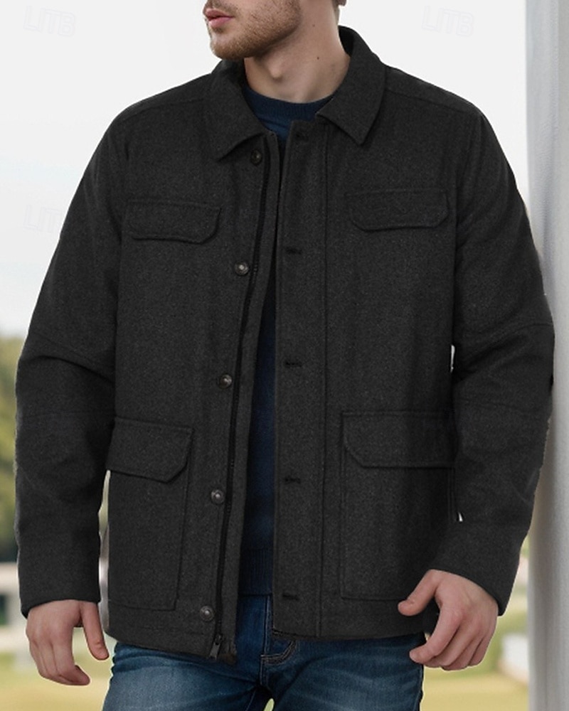 Homens jaqueta leve Jaqueta Carga Jaqueta casual Férias Diário Manter Quente Bolsos Outono Inverno Tecido Moda Clássico Lapela Padrão Preto Marron Cinzento Escuro Casaco de 2025 por $54.99 –P6